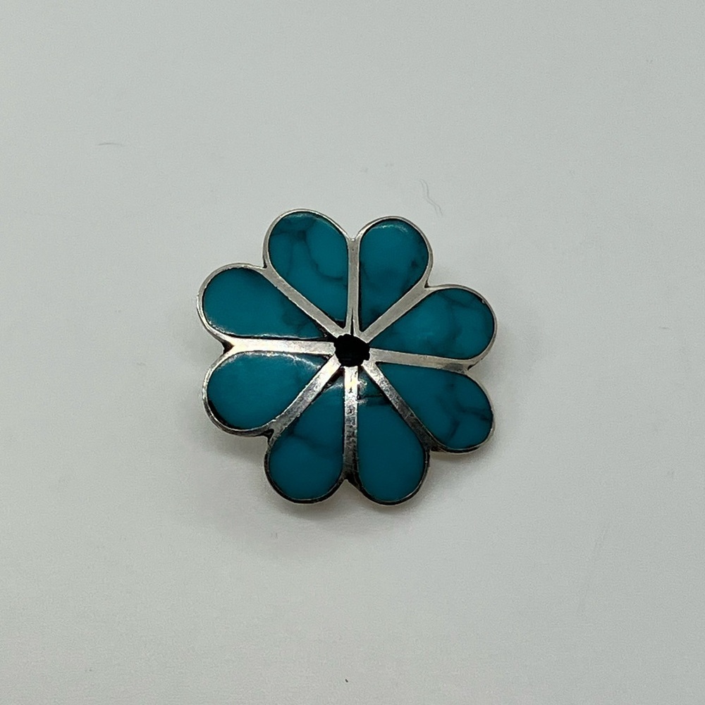 Vtg Taxco 925 Sterling Silver Turquoise Flower Choker Necklace Pendant